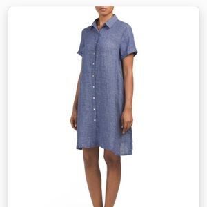 Tahari Button Front Linen Shirt Dress XS